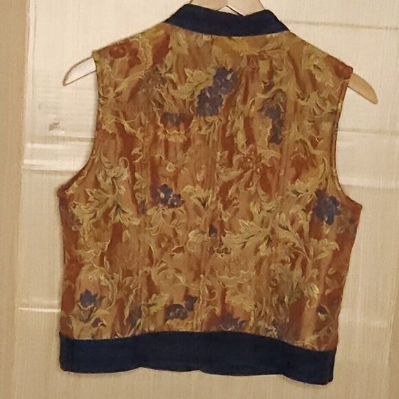 Autumn Salute Petite Womens Denim And Floral Tapestry Vest XLP - Picture 2 of 5